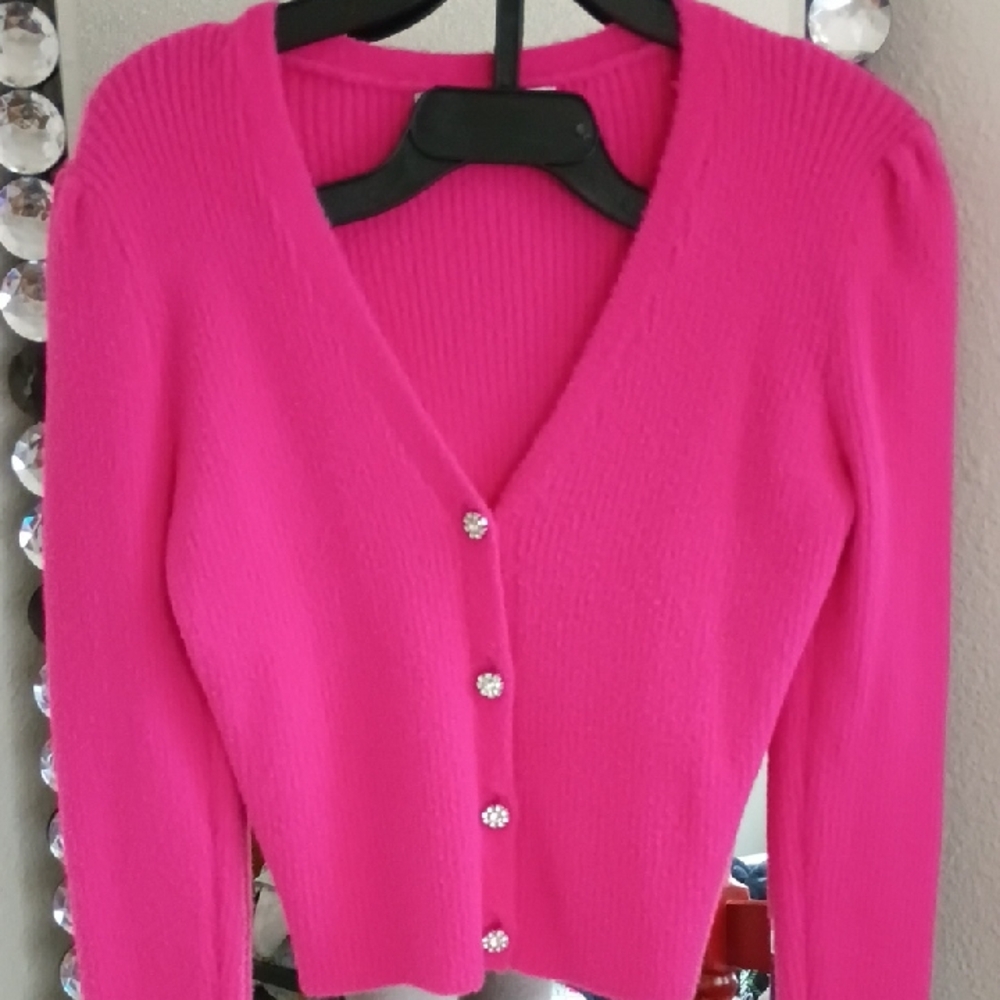 Zara Bright Pink V-Neck Button Cardigan